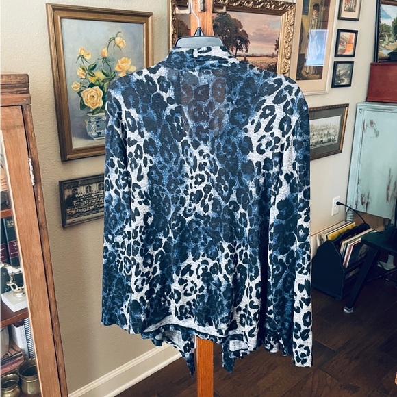 Alfred Dunner plus size open front leopard cardigan built-in tank 1X gray blue - Picture 7 of 9